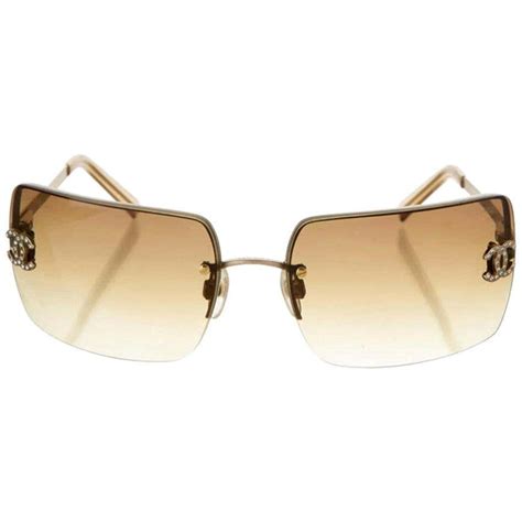 chanel brown sunglasses with crystal logo|Chanel rimless sunglasses women.